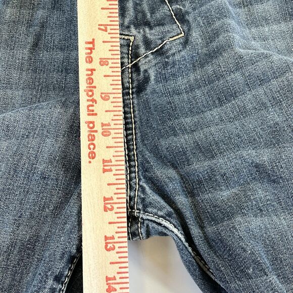 Monarchy Jeans Y2K Mens Size 40 Blue Distressed BootCut Jeans Embroidered Pocket - Picture 8 of 9